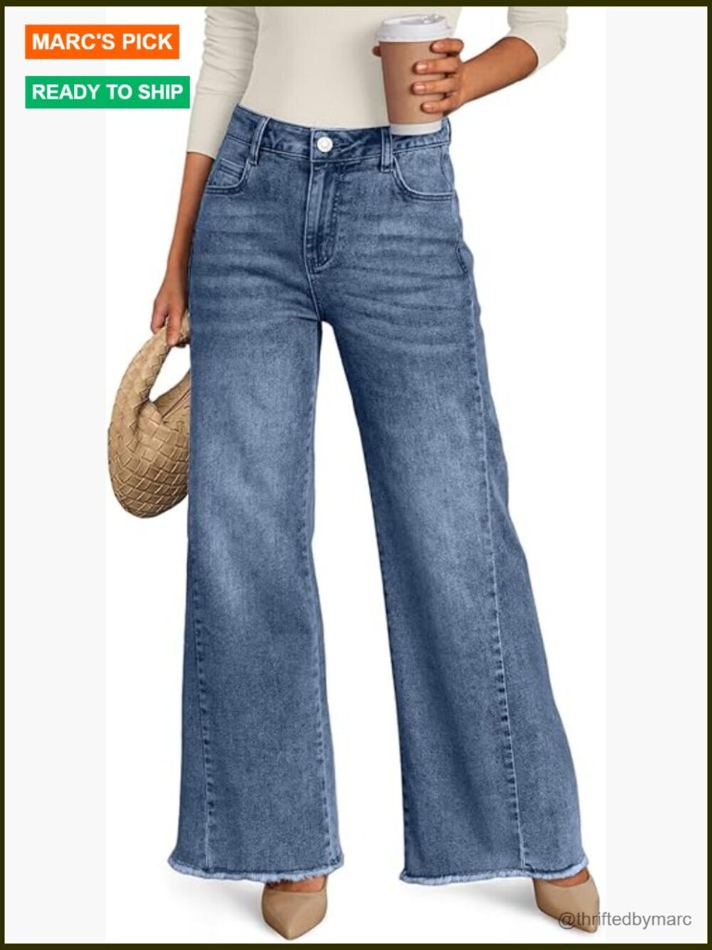 Relaxed Fit Denim Jeans with Raw Hem, Wide Leg, Mid Rise, Comfort Stretch